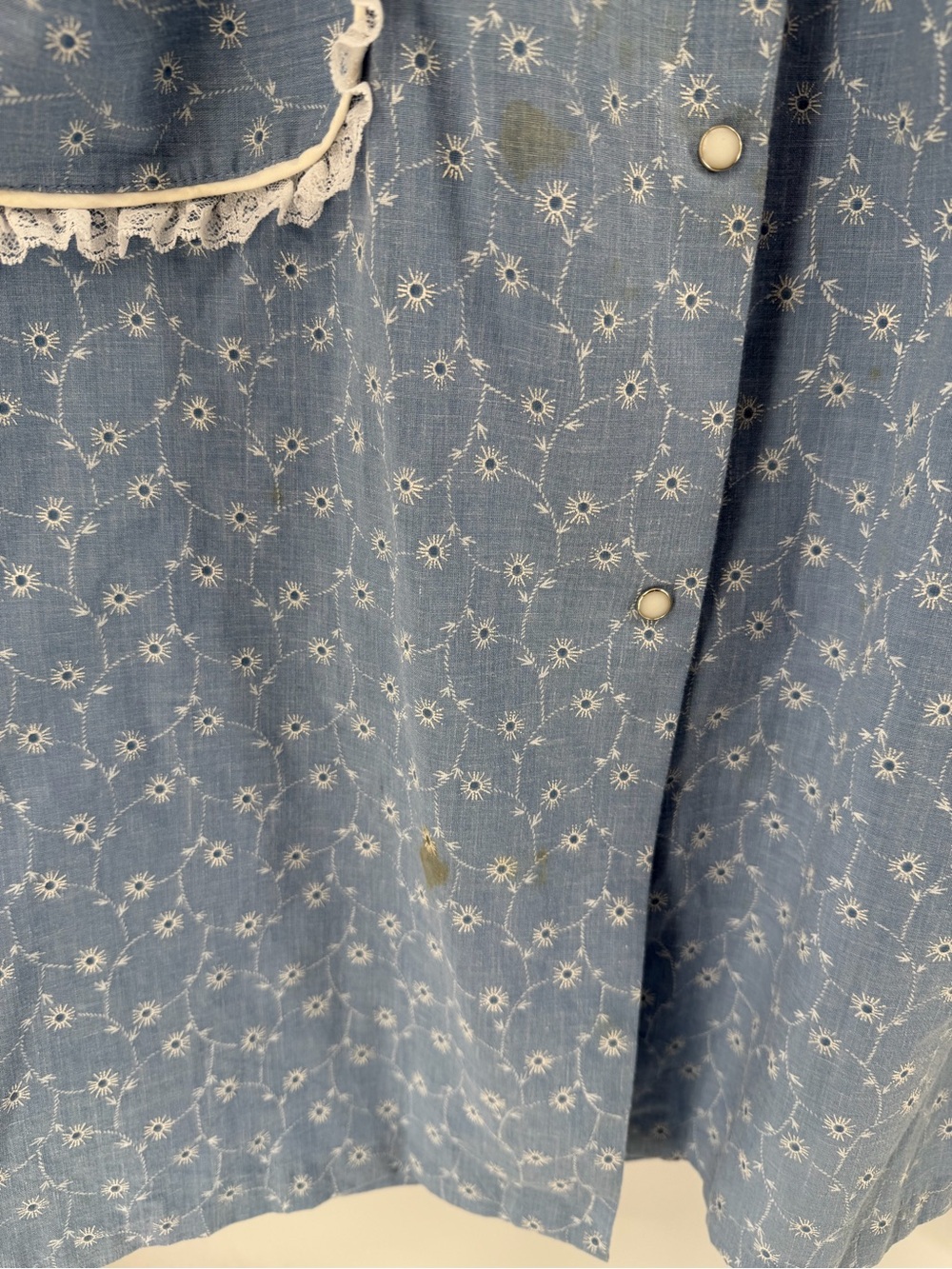 Vtg 70s Improved Living House Dress Sleepwear L Blue Floral Pearl Snap Cottage - Picture 3 of 8